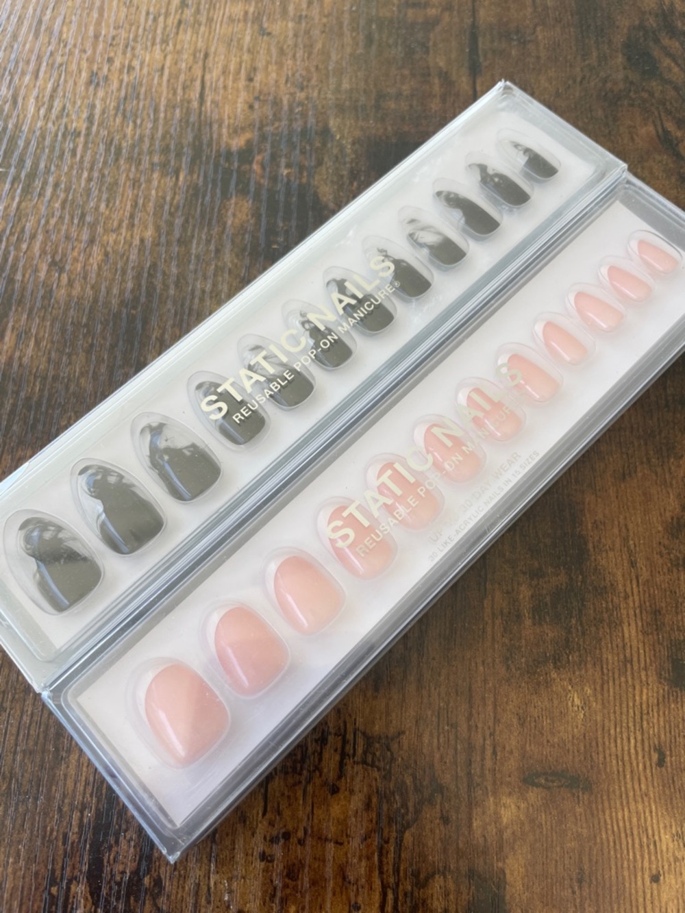 Static Nails Reusable Press-On Nails Curved French Round (NWT) Smoke Show Almond